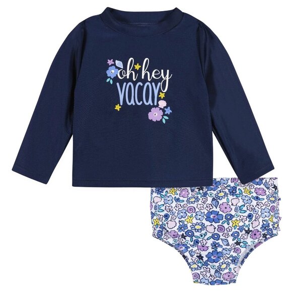 Gerber Baby & Toddler Girls UPF 50+ Vacation Vibes Rash Guard & Swim Set Sz 18M - Picture 1 of 9